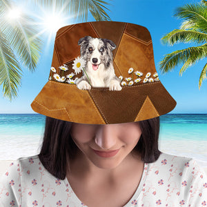 Border Collie Holding Daisy Bucket Hat