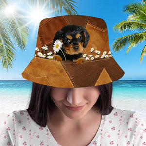 Cavalier King Charles Spaniel Holding Daisy Bucket Hat