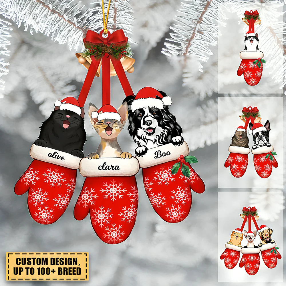 Pets In Gloves Personalized Acrylic Christmas Ornament