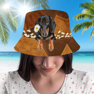 Dachshund02 Holding Daisy Bucket Hat