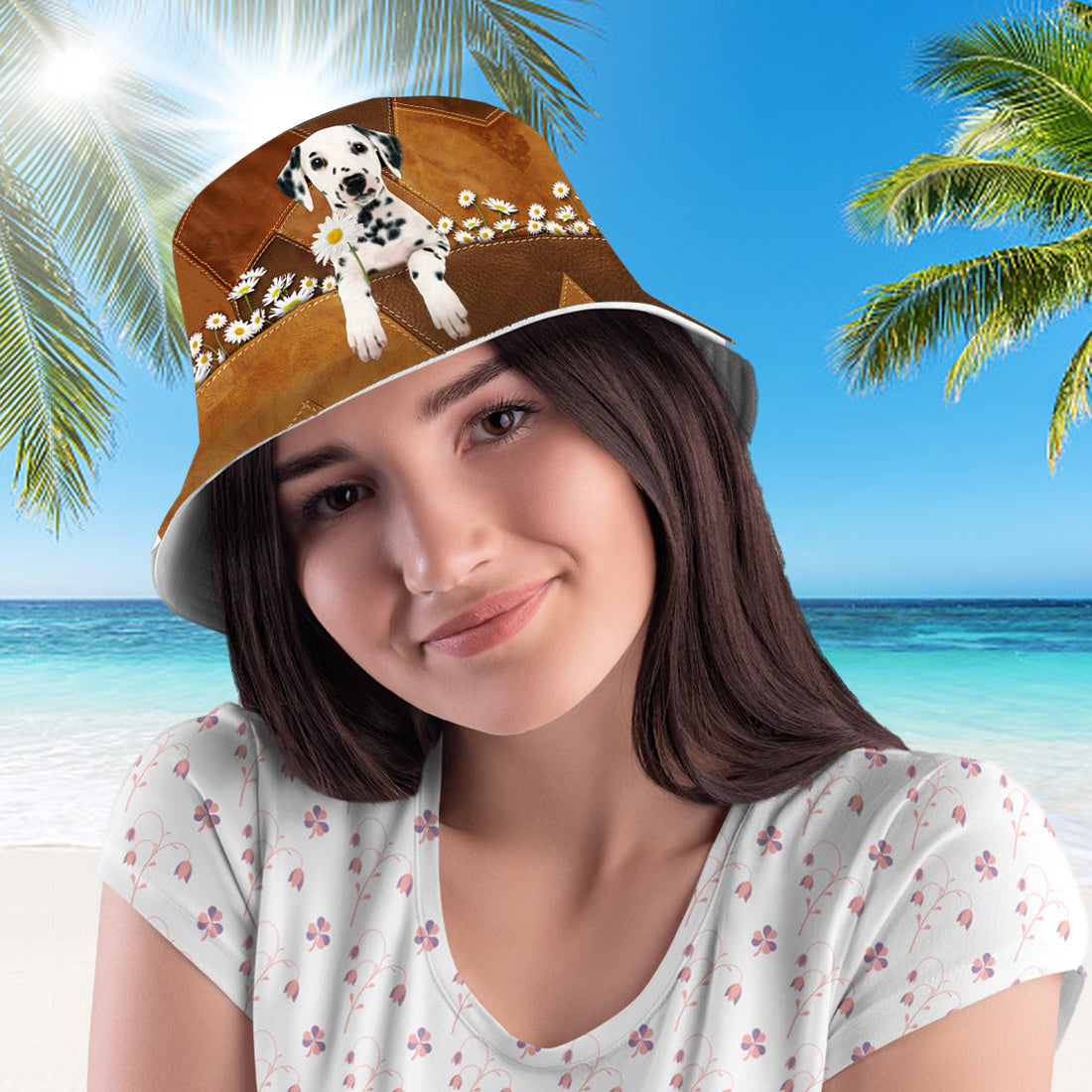 Dalmatian  Holding Daisy Bucket Hat