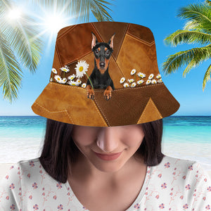 Doberman06 Holding Daisy Bucket Hat