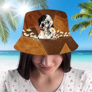 English Setter Holding Daisy Bucket Hat