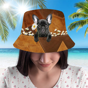 French Bulldog1 Holding Daisy Bucket Hat