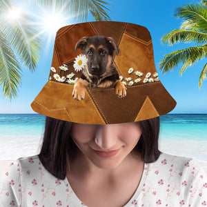 German Shepherd Holding Daisy Bucket Hat