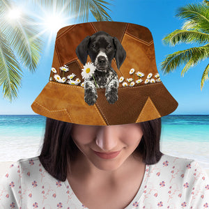 German Shorthaired Pointer Holding Daisy Bucket Hat