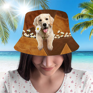 Golden Retriever Holding Daisy Bucket Hat