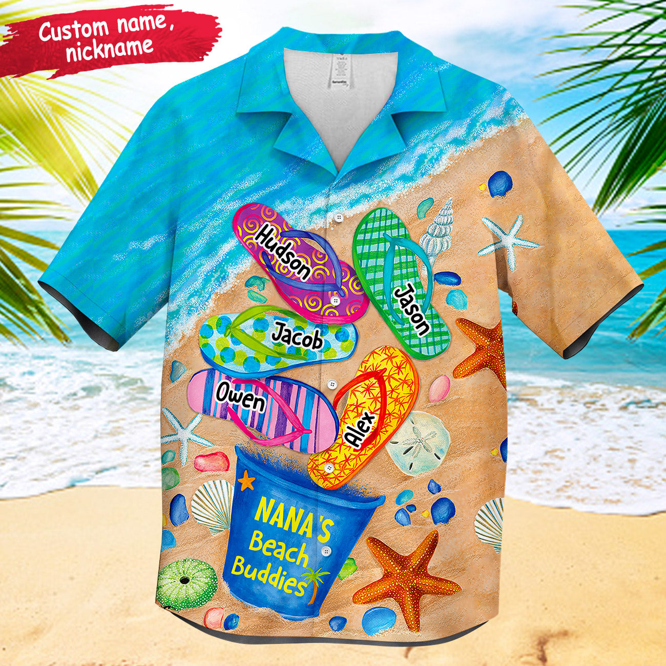 Nana's/Grandpa's/Mom's Beach Buddies Summer Flip Flop Personalized Unisex Hawaiian Shirt