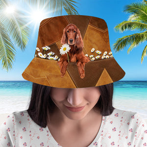 Irish Setter Holding Daisy Bucket Hat