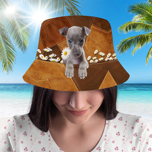 Italian Greyhound Holding Daisy Bucket Hat
