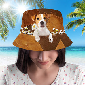 Jack Russell Terrier Holding Daisy Bucket Hat