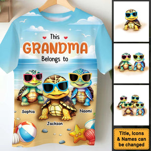 Personalized This Grandma Belongs To Turtle Kids 3D T-shirt