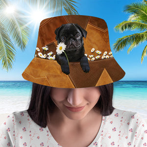 Pug Holding Daisy Bucket Hat