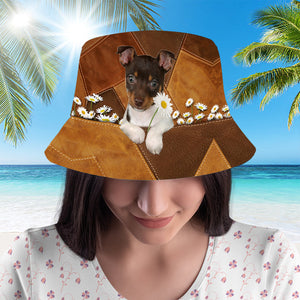 Rat Terrier Holding Daisy Bucket Hat