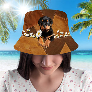 Rottweiler Holding Daisy Bucket Hat