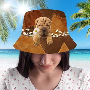 Shar Pei Holding Daisy Bucket Hat