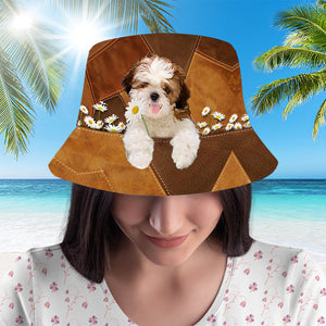 Shih Tzu02 Holding Daisy Bucket Hat