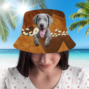 Silver Labrador Holding Daisy Bucket Hat