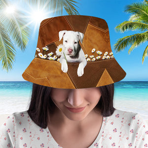 Staffordshire Bull Terrier-02 Holding Daisy Bucket Hat