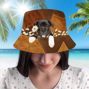 Staffordshire Bull Terrier03 Holding Daisy Bucket Hat