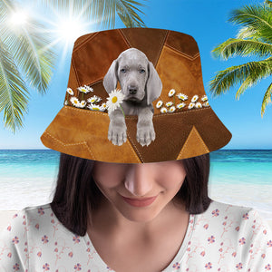 Weimaraner Holding Daisy Bucket Hat