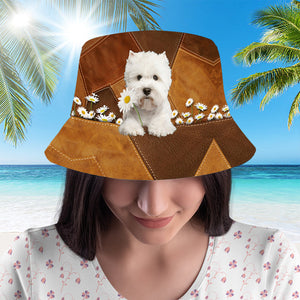 West Highland White Terrier Dog Holding Daisy Bucket Hat