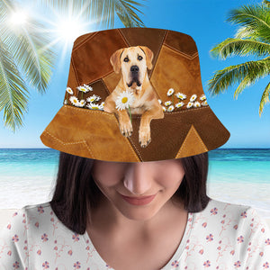 Yellow Labrador Holding Daisy Bucket Hat