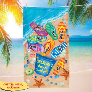 Nana's Beach Buddies Summer Flip Flop Personalized Beach Towel Perfect Gift for Grandmas Moms Aunties HTN08MAY23CT5