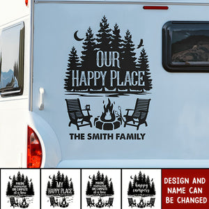 Our Happy Place - Camping Personalized Custom RV Decal - Gift For Camping Lovers