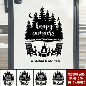 Our Happy Place - Camping Personalized Custom RV Decal - Gift For Camping Lovers