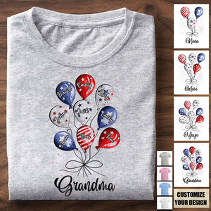 Grandma Auntie Mom Little Balloon Kids American Flag Pattern Personalized Shirt