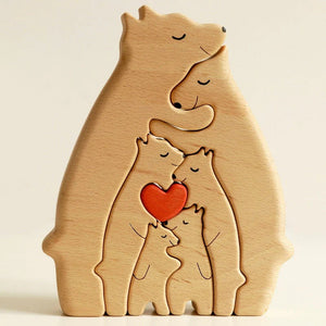 (Ship Worldwide)Personalized Bear Family Wooden Art Puzzle, Gift For Family