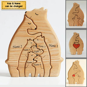 (Ship Worldwide)Personalized Bear Family Wooden Art Puzzle, Gift For Family