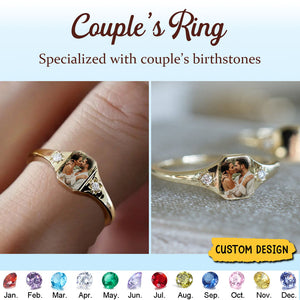 Custom Photo Personalized Rings With 2 Birthstones, Gift for Couple, Family