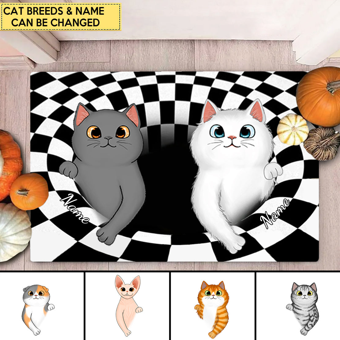 Customized Cat Breeds Cat Mom Cat Dad Halloween Best Gift For Cat Lovers 3D Illusion Doormat