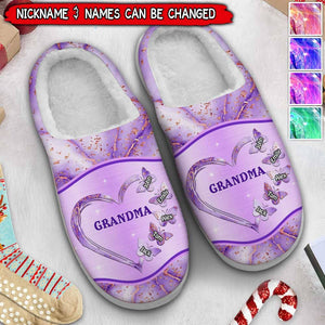 Glitter Grandma- Mom Butterfly Kids, Multi Colors Personalized Plush Slippers