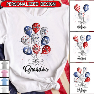 Grandma Auntie Mom Little Balloon Kids American Flag Pattern Personalized Shirt