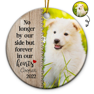 Custom Photo Dog Cat Forever In Our Hearts - Christmas Memorial Gift - Personalized Custom Circle Ceramic Ornament