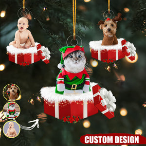 Personalized Animal And Human In Red Gift Box Christmas Ornament