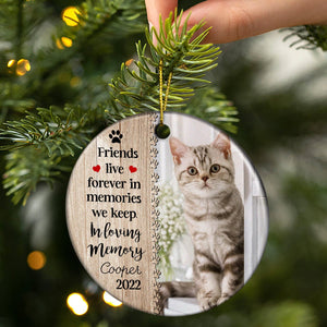 Custom Photo Dog Cat Forever In Our Hearts - Christmas Memorial Gift - Personalized Custom Circle Ceramic Ornament