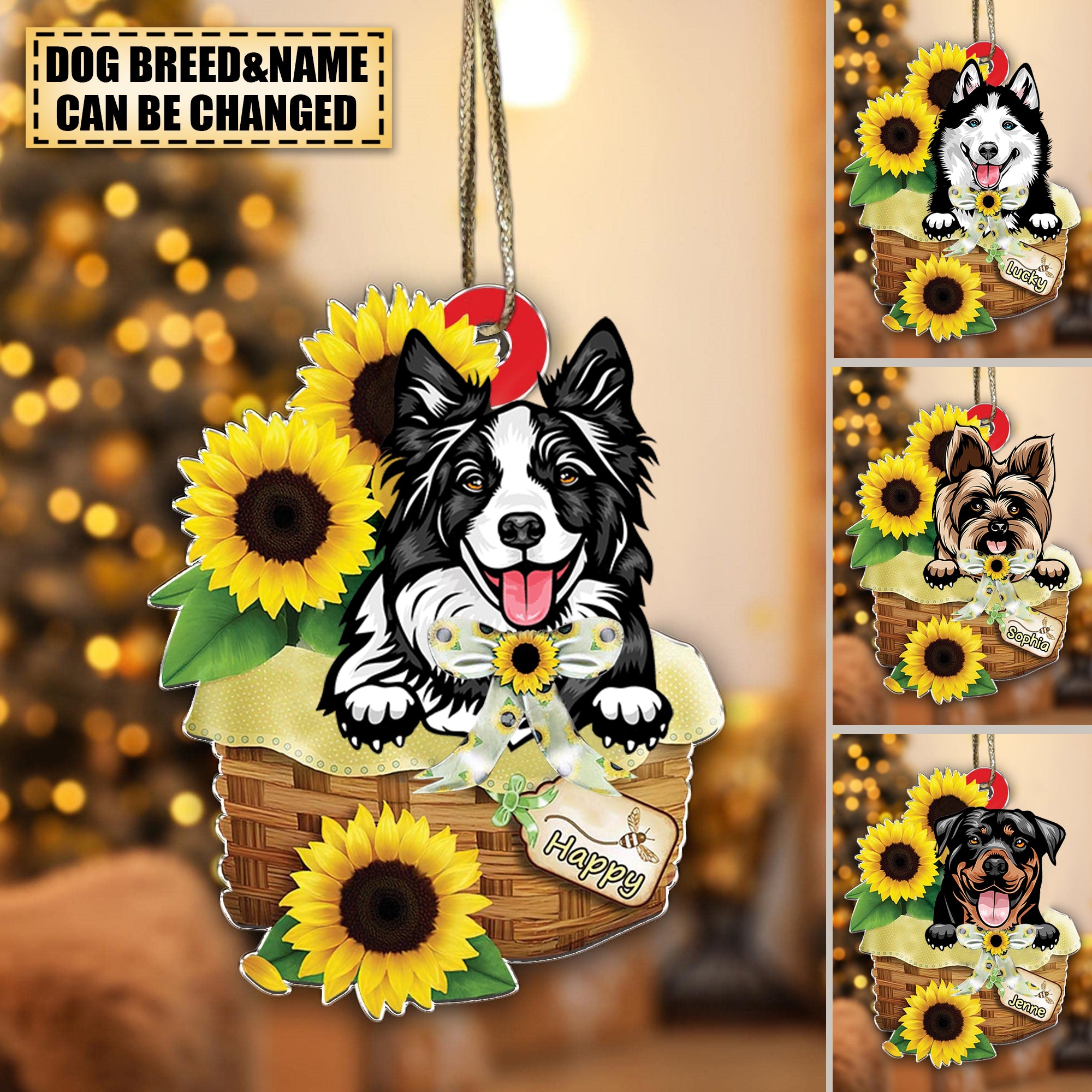 Personalized Lovely Flower Dog Ornament