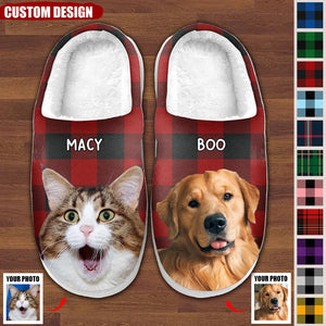 Custom Photo Happiness Is Warm - Personalized Custom Fluffy Slippers