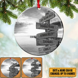 Personalized Lake Dock Multi-Names Christmas Ceramic Ornament