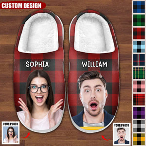 Custom Photo Happiness Is Warm - Personalized Custom Fluffy Slippers