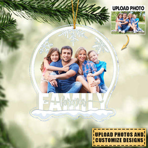 Custom Photo Family Forever - Personalized Snow Globe Shaped Acrylic Ornament