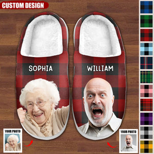 Custom Photo Happiness Is Warm - Personalized Custom Fluffy Slippers