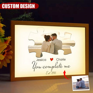 Personalized Upload Your Photo You Complete Me Couple Light Frame Canvas