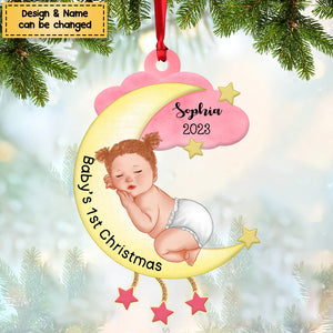 Newborn Baby Sleeps On Moon Personalized Acrylic Christmas Ornament