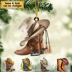 Personalized Boots And Hat Cowboy / Cowgirl Acrylic Ornament