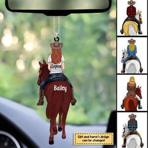 Horse Girl Back View Lived Happily Personalized Acrylic Car Hanging Ornament